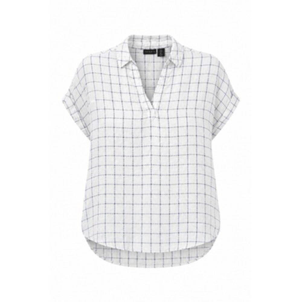 Tahari 100% Linen Tunic Top Women S White Check Collared Beachy Resort Lagenlook - Picture 1 of 8